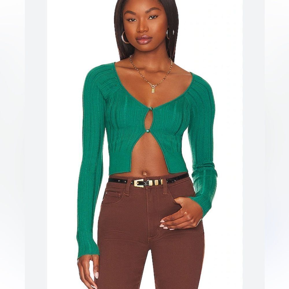 Lovers + Friends Amadi Drop Needle Micro Cardigan Green Women’s Small